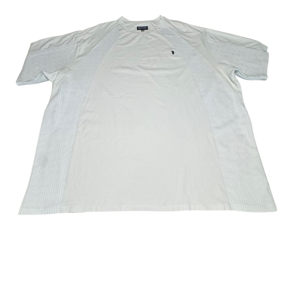 Makobi Mens 5XB Beruni Jacquard Tee Greek Textured White Short Sleeve Urban M346